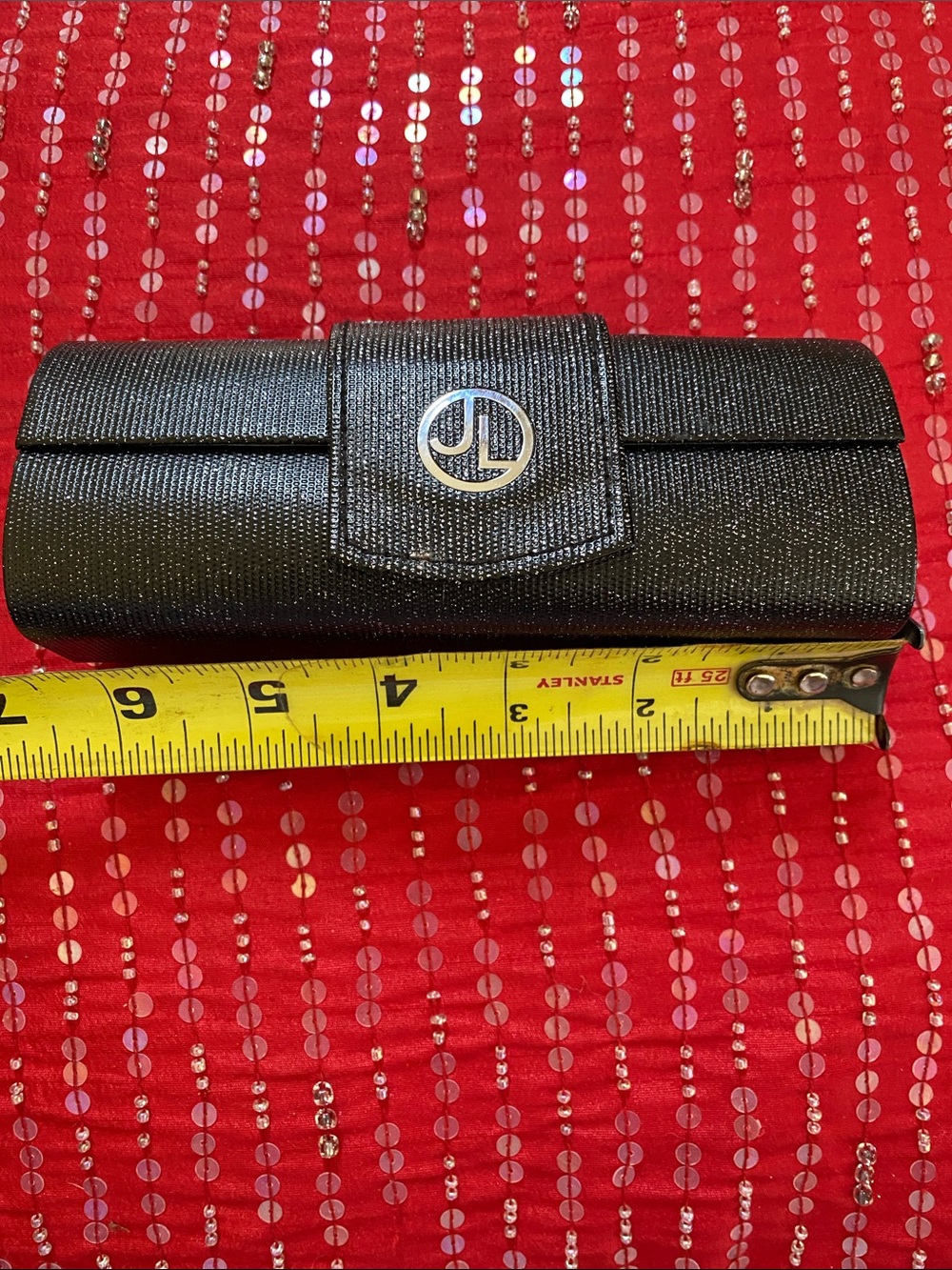 Judith Lieber Black Silver Logo Sparkling Case